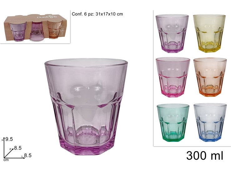 DUE ESSE BICCHIERI VETRO COLOR 6PZ 300ML