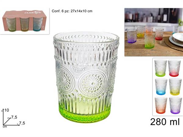DUE ESSE BICCHIERE 6PZ 280ML FONDO COLOR 