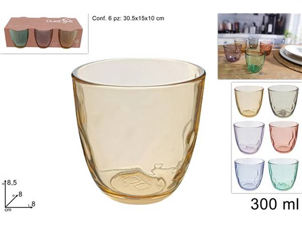 DUE ESSE BICCHIERE 6PZ 300ML FONDO COLOR 