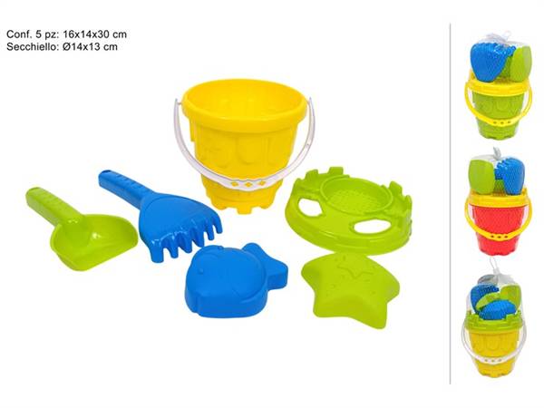 DUE ESSE SECCHIELLO GIOCO MARE 5PZ 3COL CON ACCESSORI