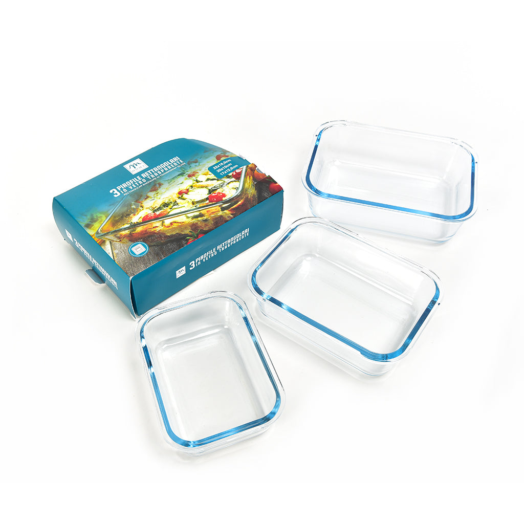 MERCURY SET 3 PIROFILA RETT. IN VETRO 22X16,5XH6,6/20X15XH6/17X12,6XH5 - Infinity Home Store