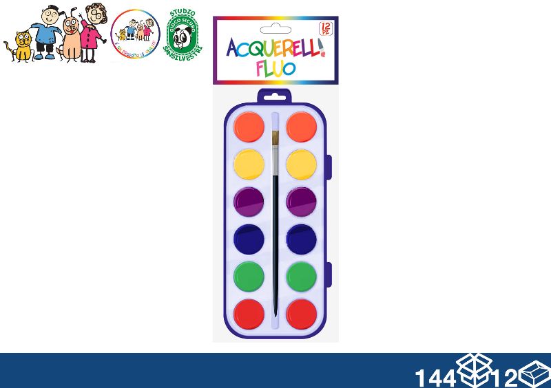 EOL COLORI ACQUERELLO CON PENNELLO 12PZ FLUO
