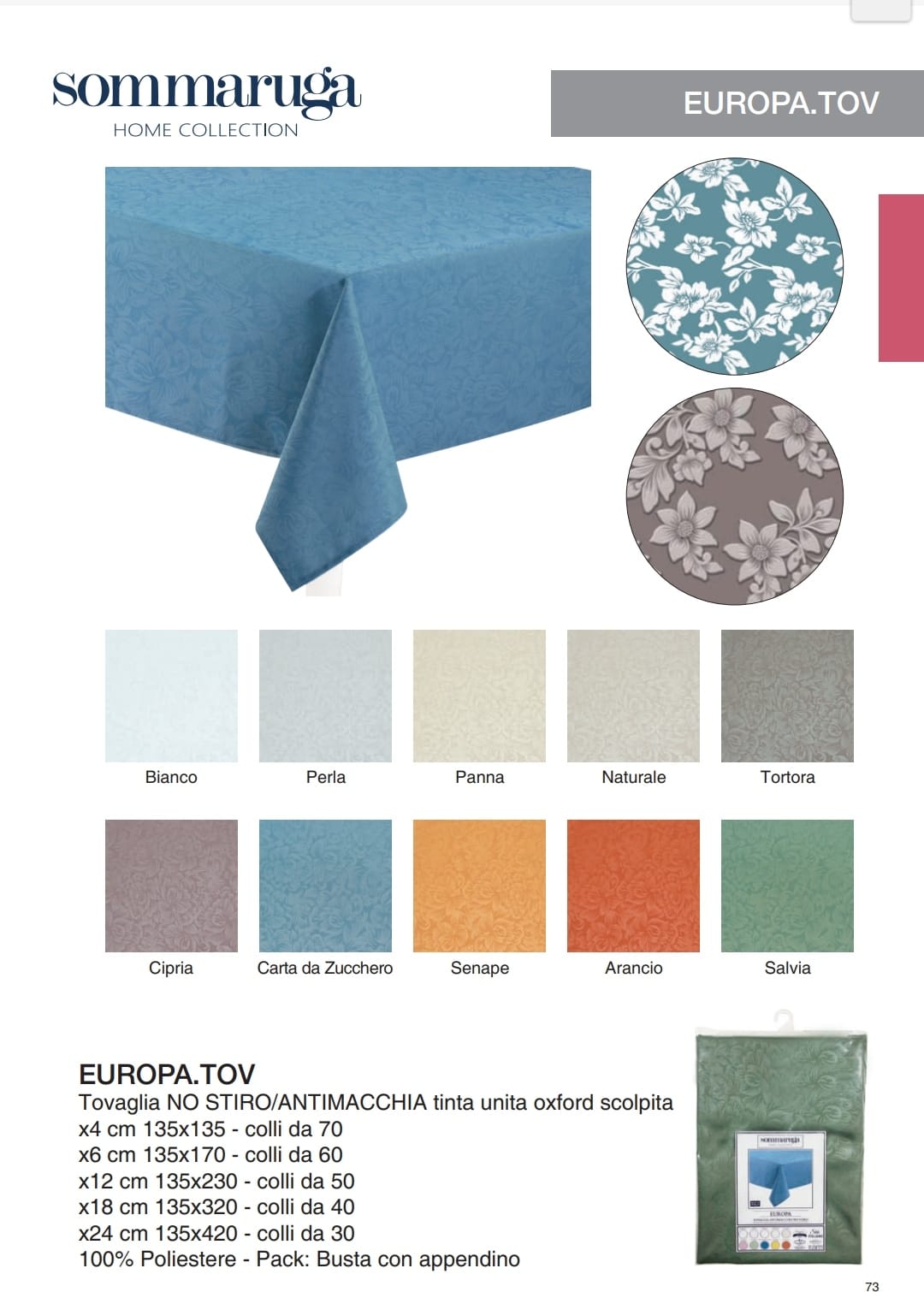 SOMMARUGA TOVAGLIA EUROPA 135X320 ANTIMACCHIA