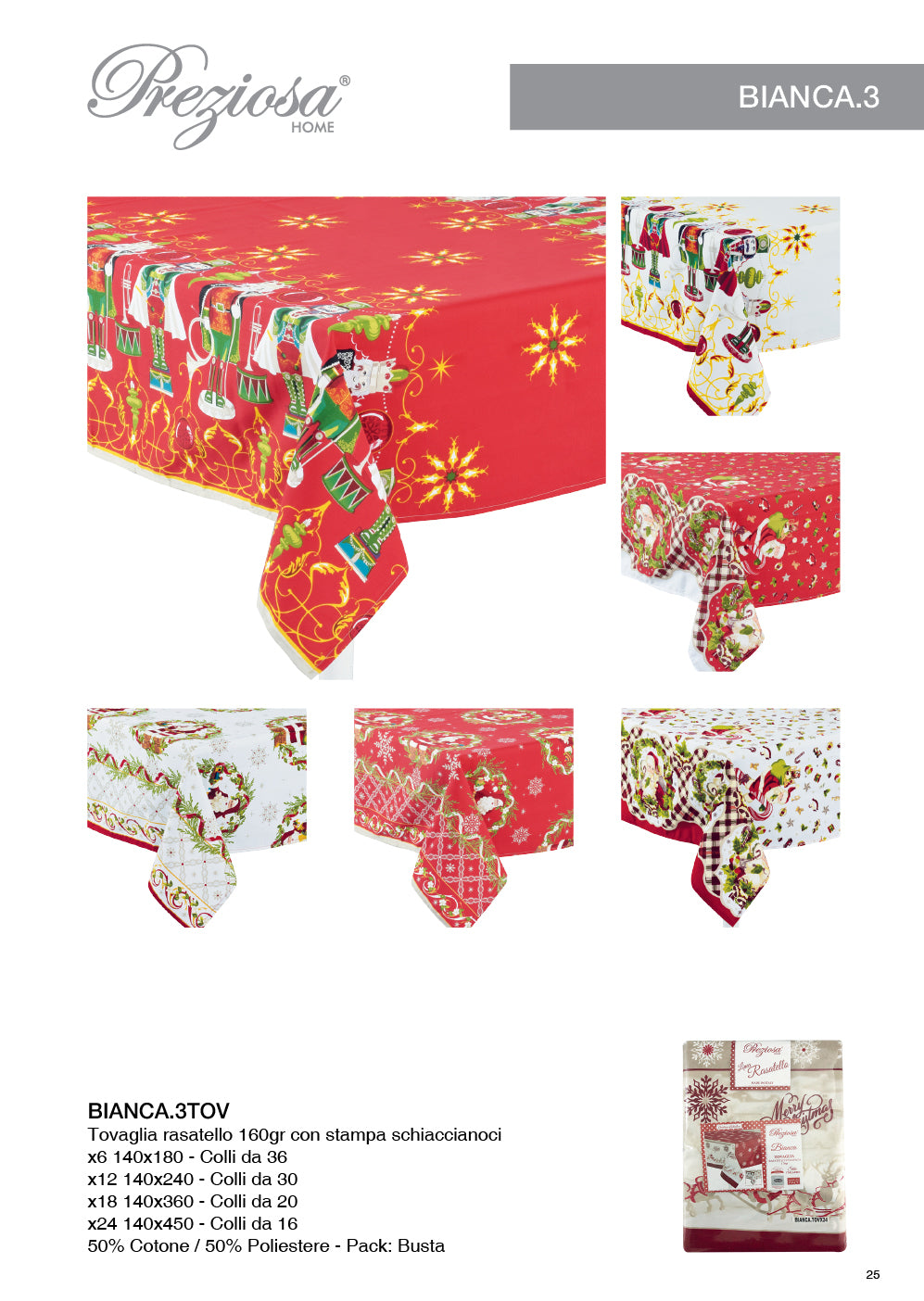 PREZIOSA TOVAGLIA XMAS BIANCA3 X24 140X450