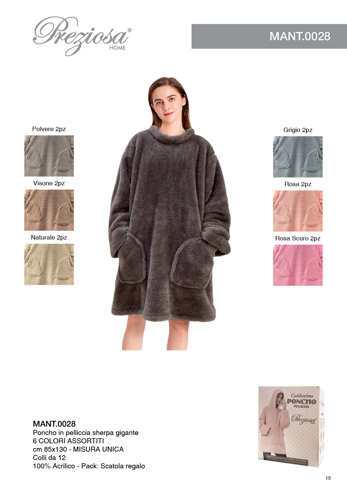 PREZIOSA PONCHO IN PELLICCIA SHERPA