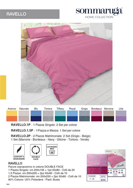 SOMMARUGA COPRIPIUMINO 1,5P RAVELLO PARURE IN COTONE DOUBLE FACE