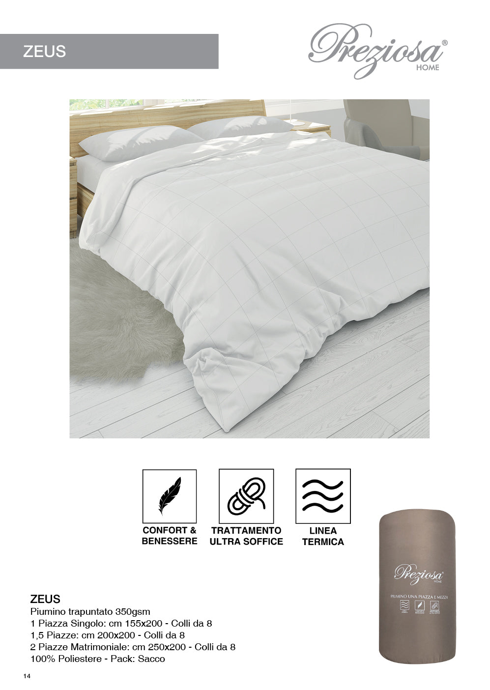 PREZIOSA PIUMINO TRAPUNTATO 200X200 1,5P ZEUS