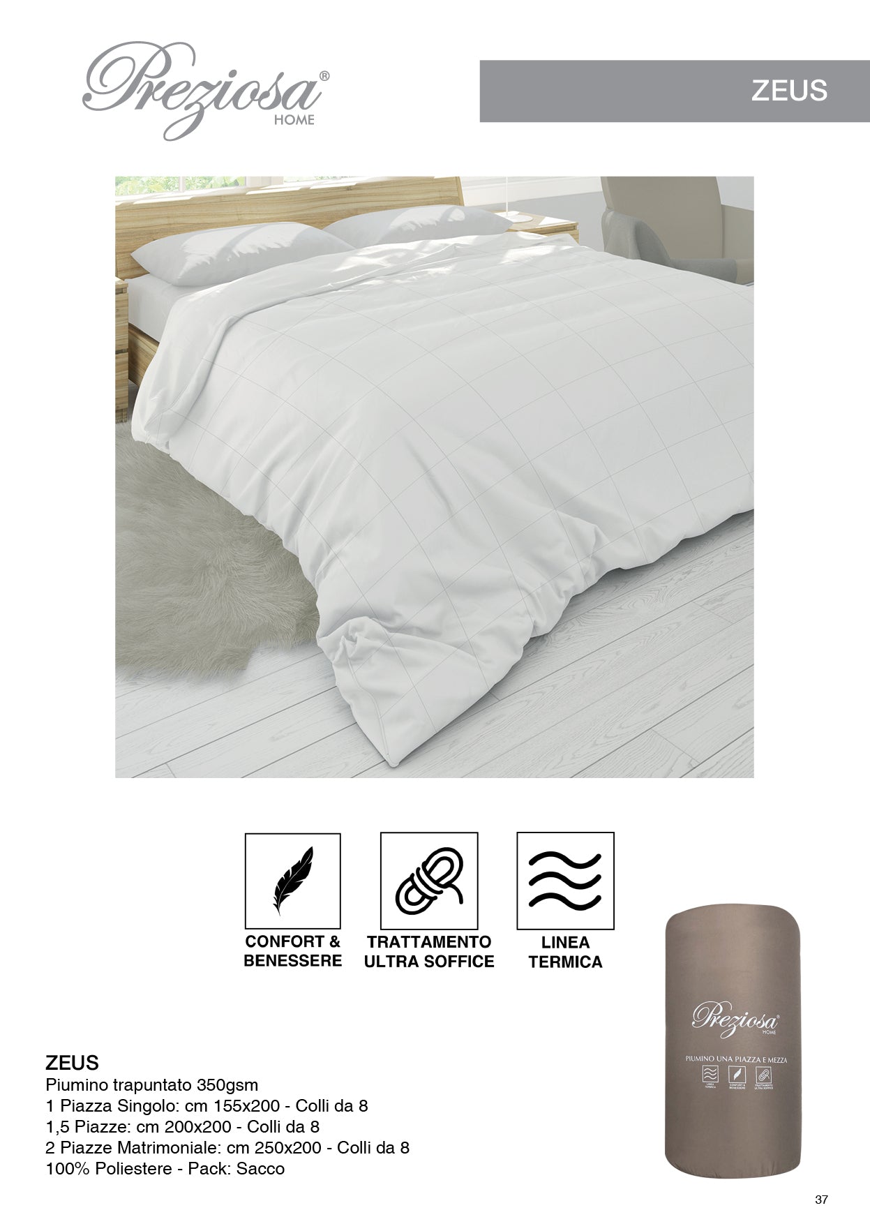 PREZIOSA PIUMINO TRAPUNTATO 2 POSTI ZEUS
