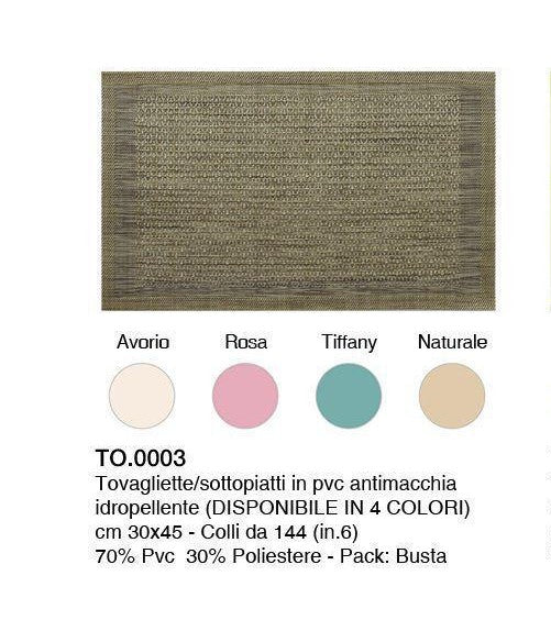 PREZIOSA TOVAGLIETTA 30X45 TO.0003 SOTTOPIATTI IN PVC ANTIMACCHIA