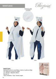 PREZIOSA MAN/PONCHO IN CORAL INT.PELLICC C/CAPP A FORMA ORSETTO MANT.0040