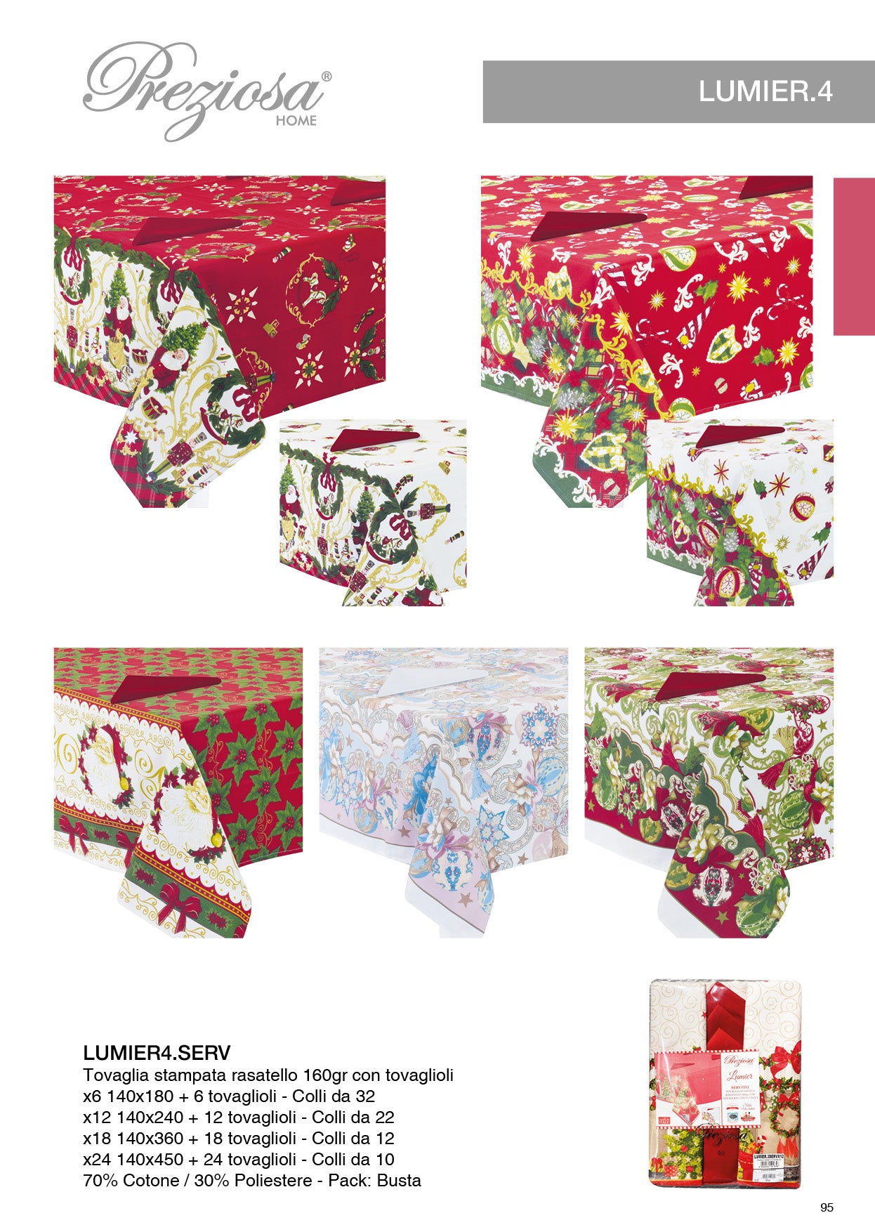 PREZIOSA TOVAGLIA LUMIER4 X24 XMAS LUMIER4.SERVX24 CON 12 TOVAGLIOLI 140X450