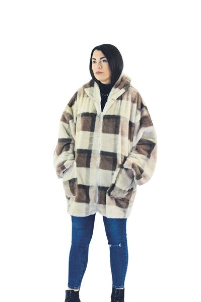 PREZIOSA MANTELLA PELLICCIA 75X105 CON CAPPUCCIO STAMPATA ART.23109