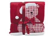 PREZIOSA PLAID 130X160 NATALE 23070 IN CORAL CON RICAMO ORSACCHIOTTO E RETRO IN SHERPA