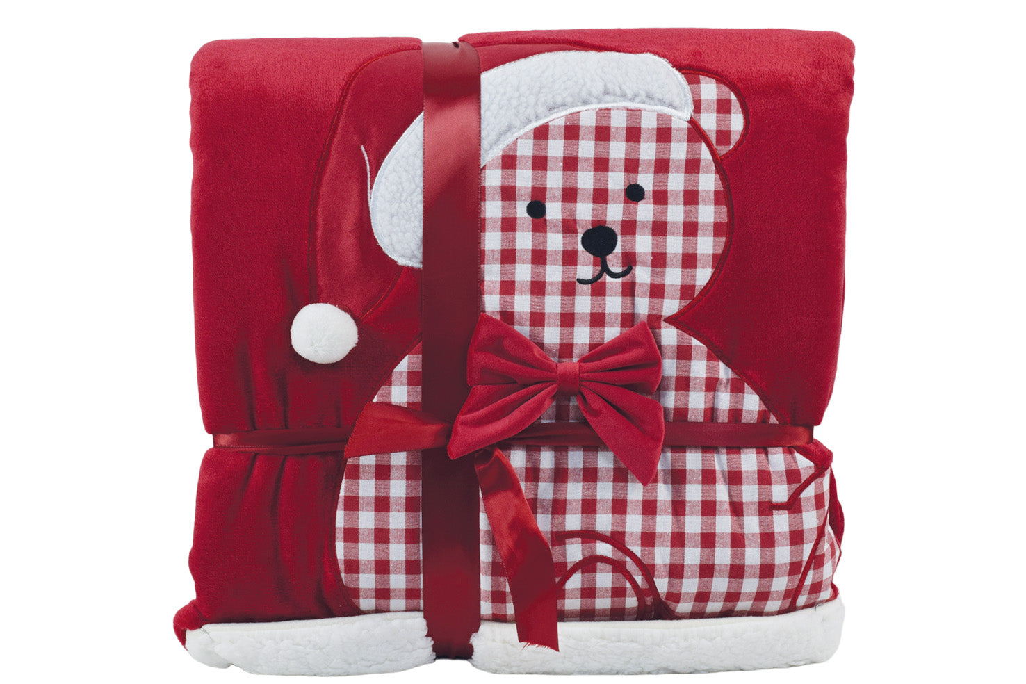 PREZIOSA PLAID 210X240 NATALE 23072 IN CORAL CON RICAMO ORSACCHIOTTO E RETRO IN SHERPA