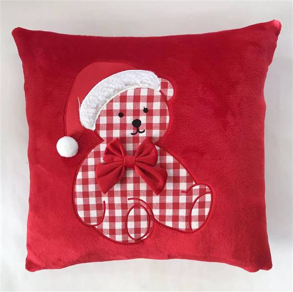 PREZIOSA CUSCINO NATALE ARREDO 23073 IN CORAL CON RICAMO ORSACCHIOTTO