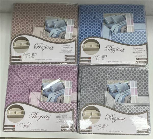PREZIOSA COMPLETO LETTO FLANELLA 2P D19 240X290 180X200X25 2PZ.50X80 90%COT SOFFICE.2P.D19