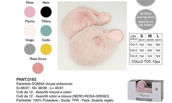PREZIOSA PANTOFOLE DONNA CHIUSE CIPRIA PANT.0183.CIPRIA