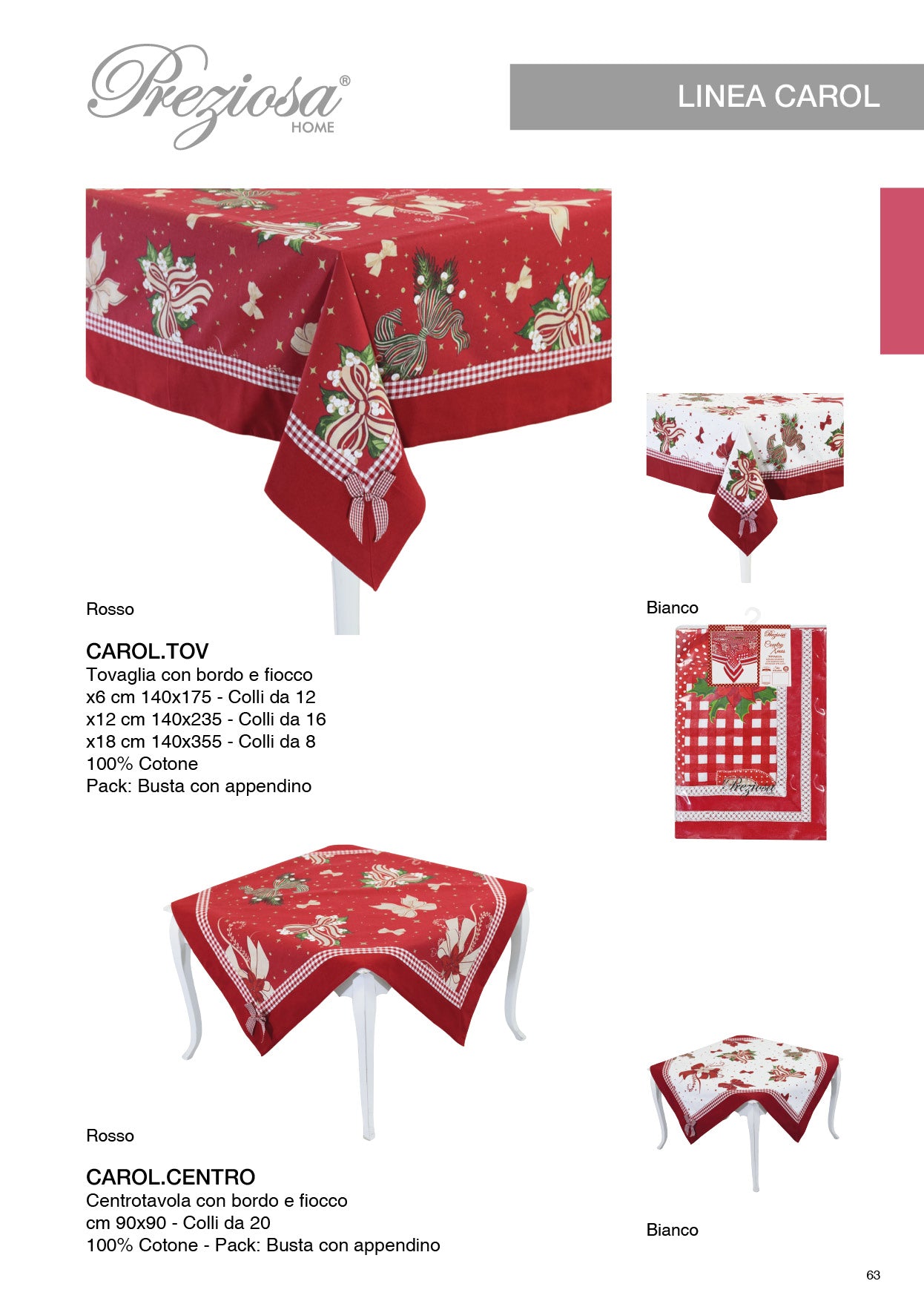 PREZIOSA TOVAGLIA CAROL ROSSO X6 XMAS 140X175 CAROL.TOV