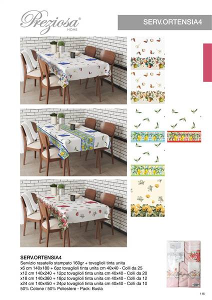 PREZIOSA SERVIZIO TAVOLA X12 ORTENSIA4 CON 12 TOVAGLIOLI S.ORTENSIA4X12 RASATELLO