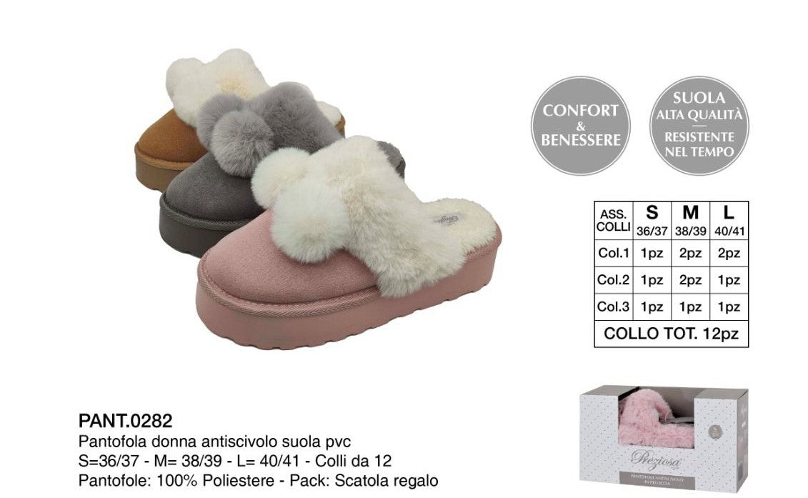 PREZIOSA PANTOFOLA DONNA PANT.0282 ANTISCIVOLO SUOLA PVC LARA