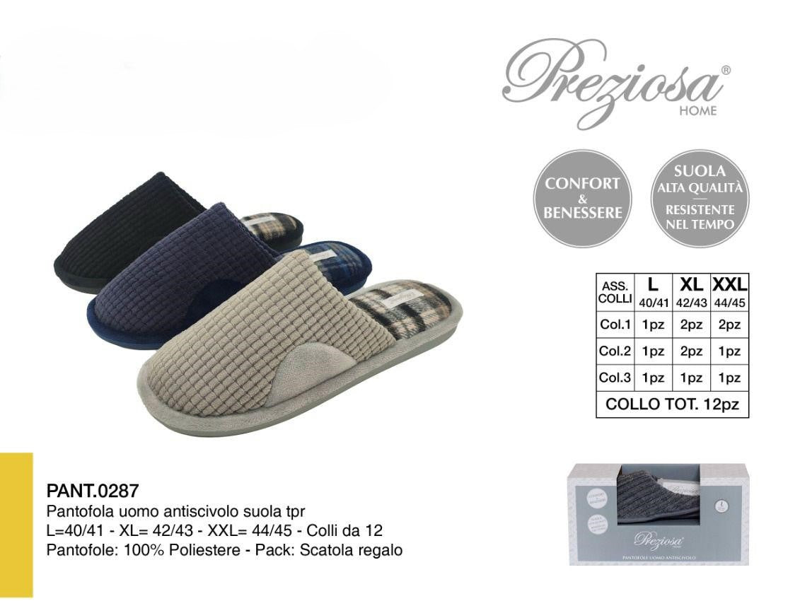 PREZIOSA PANTOFOLA UOMO PANT.0287 ANTISCIVOLO SUOLA TPR