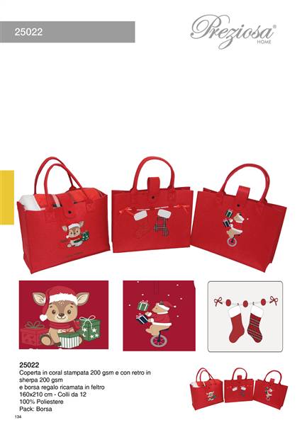 PREZIOSA PLAID CORAL C/BORSA XMAS 25022 CON RETRO IN SHERPA