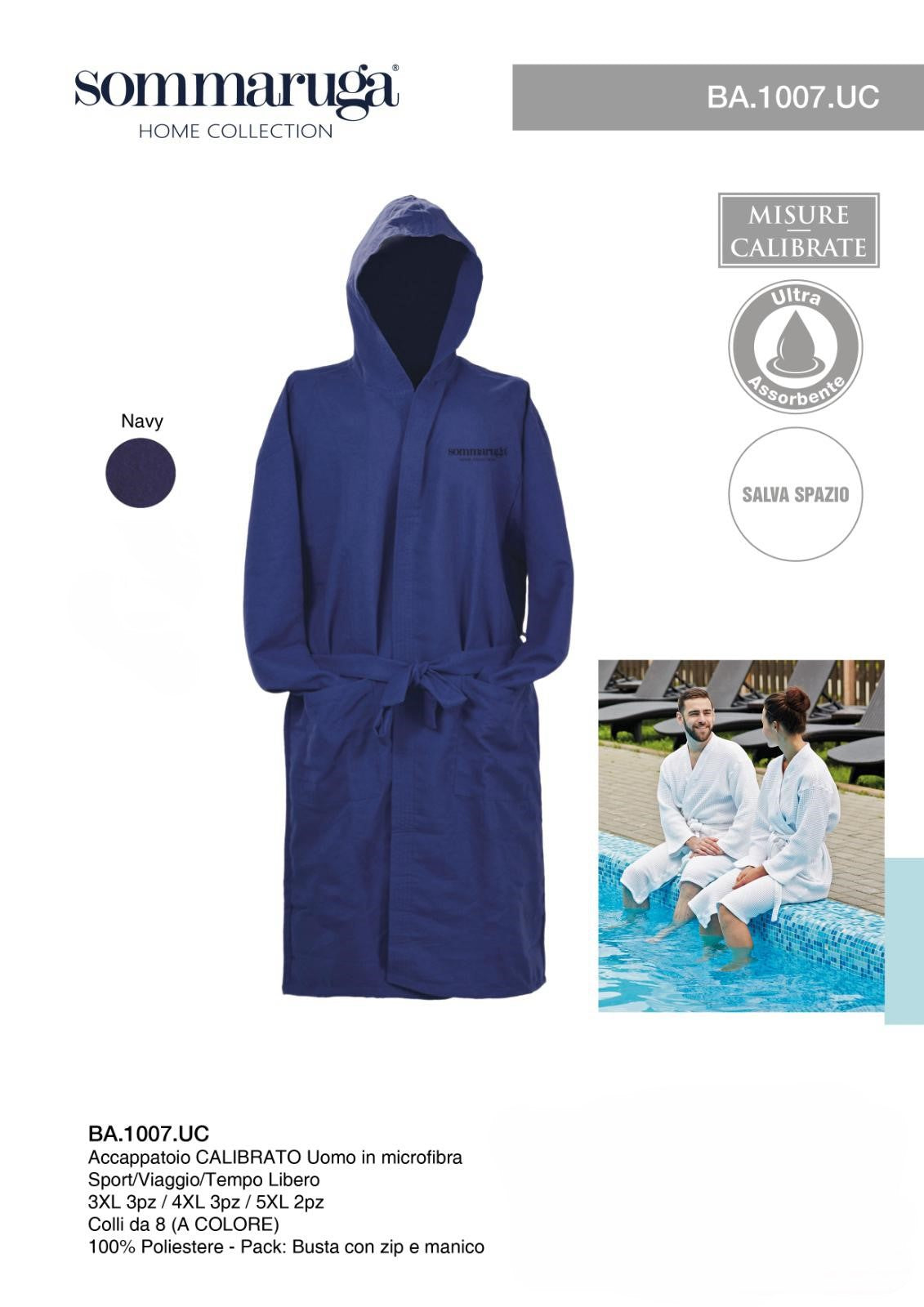 PREZIOSA ACCAPPATOIO UOMO XXL BLU NAVY BA.1007.NAVY.XXL IN MICROFIBRA