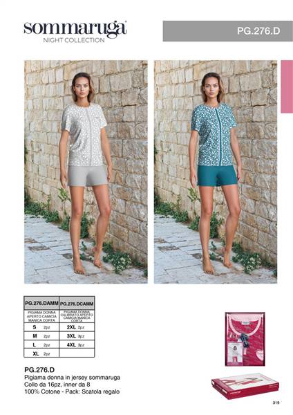 SOMMARUGA PIGIAMA DONNA CORTO PG.276.DMM APERTO CAMICIA IN JERSEY