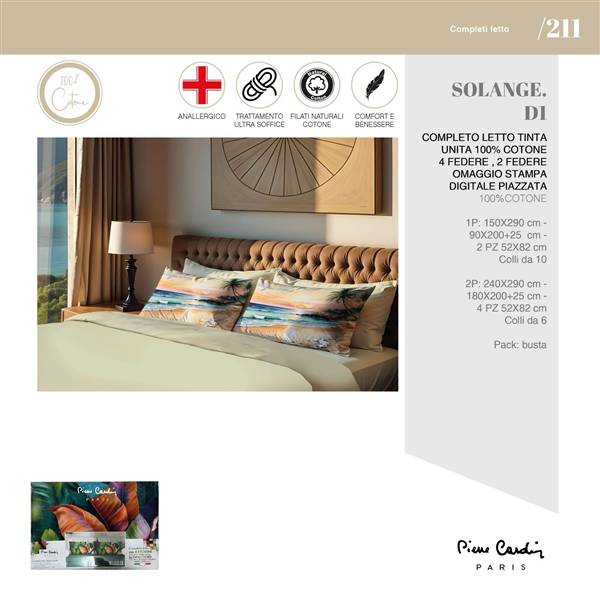 PIERRE CARDIN COMPLETO LETTO 2P SOLANGE 4FEDERE + 2OMAGGIO D1
