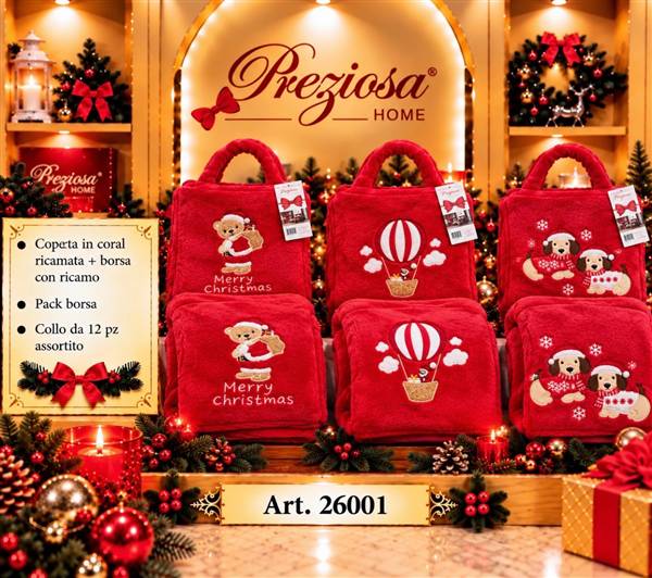 PREZIOSA COPERTA CORAL BORSA XMAS 26001 140C170 CM. + 36X30X8 CM.