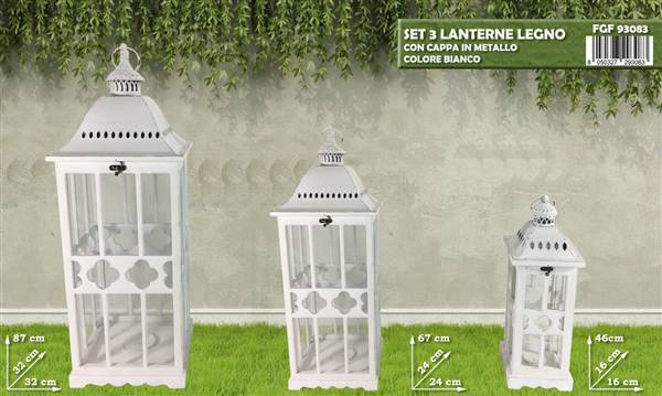FGF SET 3 LANTERNE LEGNO C/CAPPA METALLO 