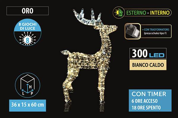 PARTENOPE RENNA 60CM 300LED CALDO ORO 