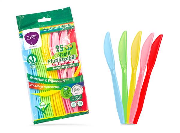 CLENDY COLTELLI RIUTILIZZABILI 25PZ ARCOBALENO