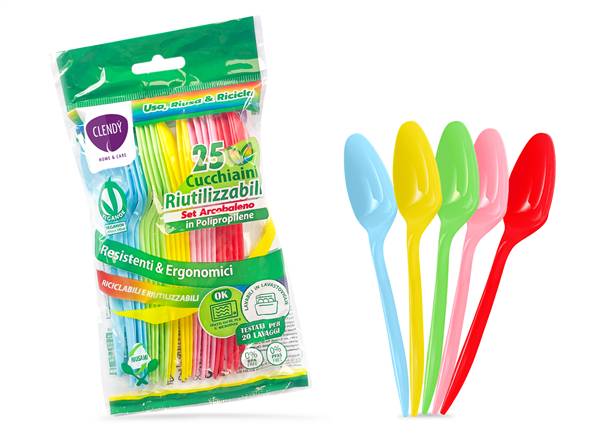 CLENDY CUCCHIAINI RIUTILIZZABILI 25PZ ARCOBALENO