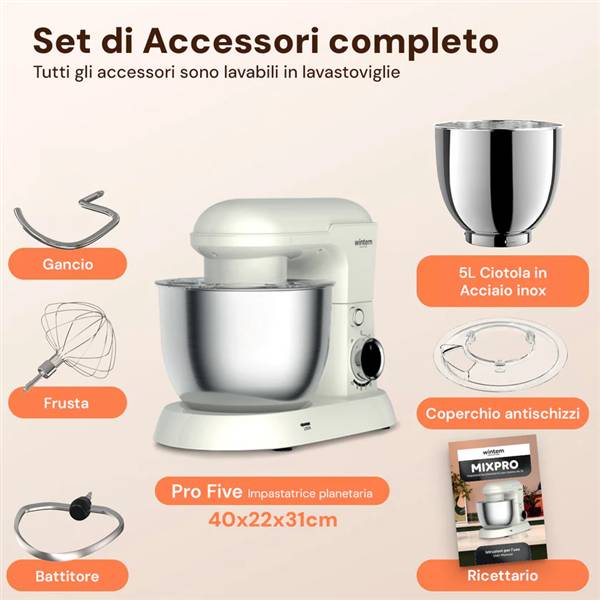 AVILIA IMPASTATRICE PLANETARIA 5LT CREMA 1500W