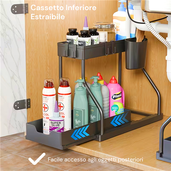 AVILIA ORGANIZER MULTIUSO A 2 LIVELLI CON SECCHIELLO LATERALE E 4 GANCI
