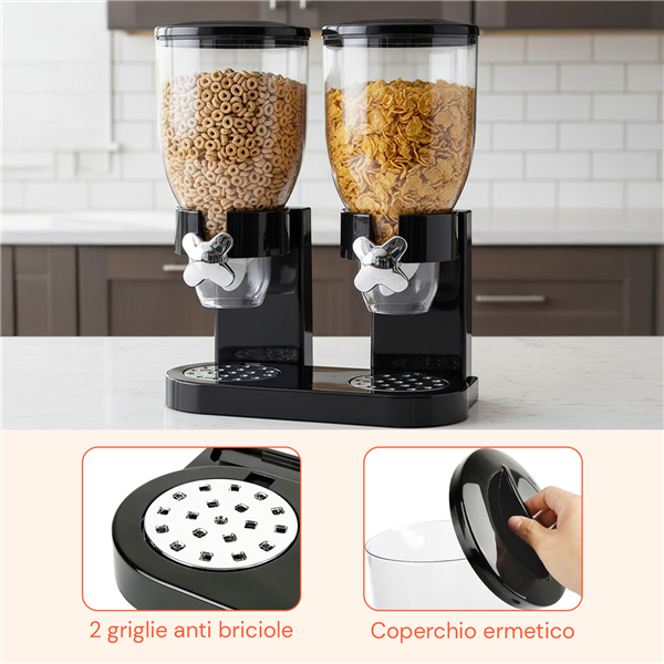 AVILIA DISPENSER DA CUCINA DOPPIO 3,5LT NERO CON GRIGLIA ANTIBRICIOLE