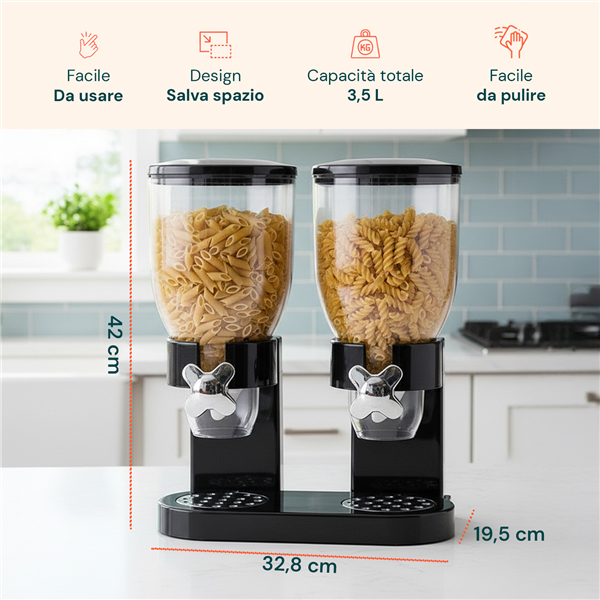AVILIA DISPENSER DA CUCINA DOPPIO 3,5LT NERO CON GRIGLIA ANTIBRICIOLE