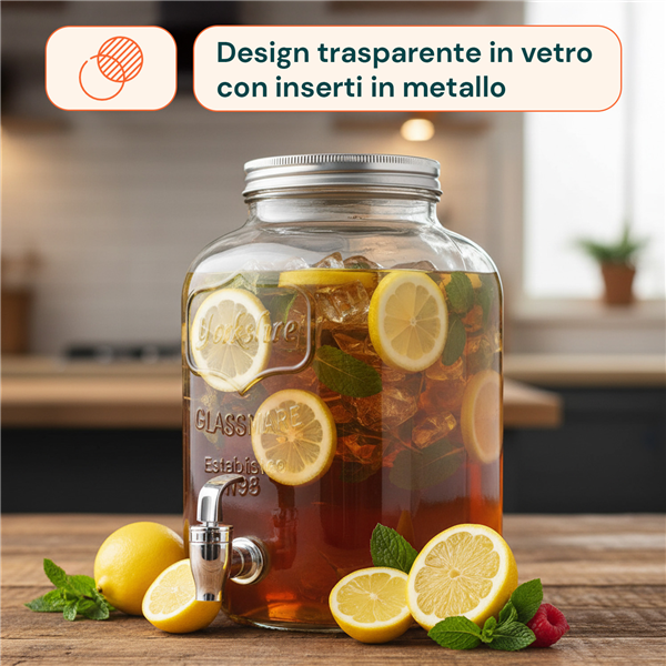 AVILIA DISPENSER 8LT BEVANDE FREDDE IN VETRO CON RUBINETTO E INFUSORE