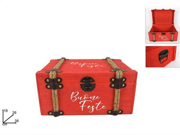 DUE ESSE SCATOLA BAULETTO LEGNO NATALE ROSSA BUONE FESTE