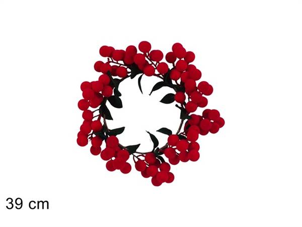 DUE ESSE DIETROPORTA 39CM C/BACCHE EFFETTO VELLUTO ROSSO E C/FOGLIE VERDI