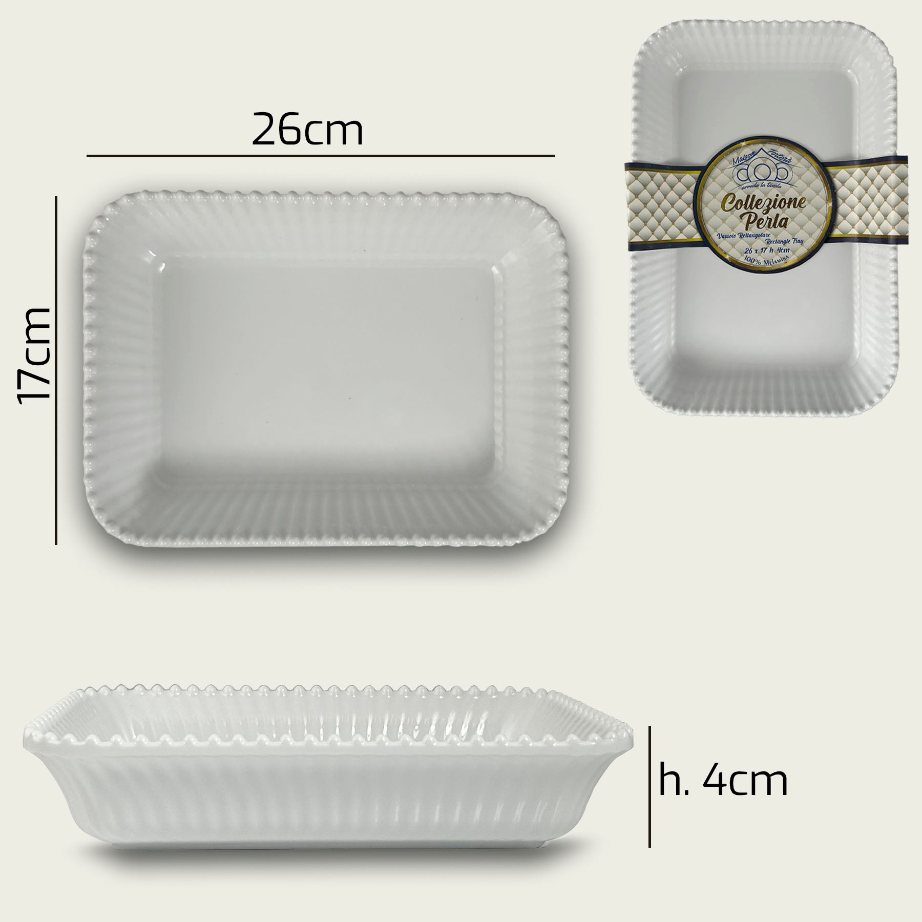 ARCA VASSOIO PERLA RETT. MEL. 26X17X4