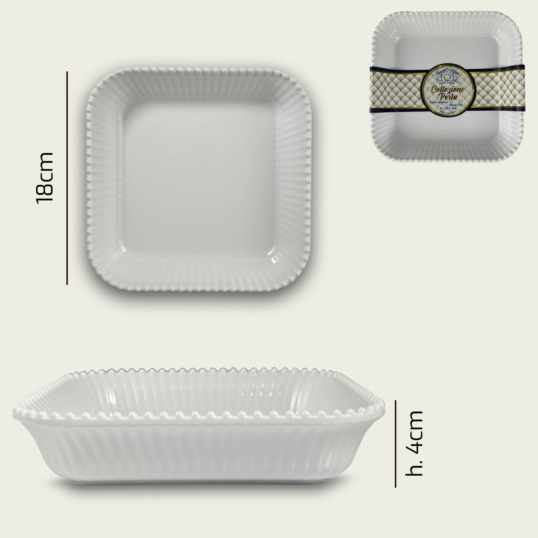 ARCA VASSOIO PERLA QUADRATO MEL. 18X18X