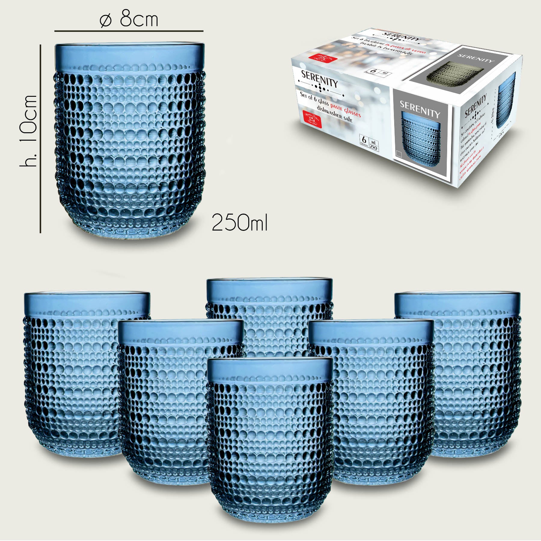 ARCA BICCHIERI 6PZ SERENITY BLU 250ML