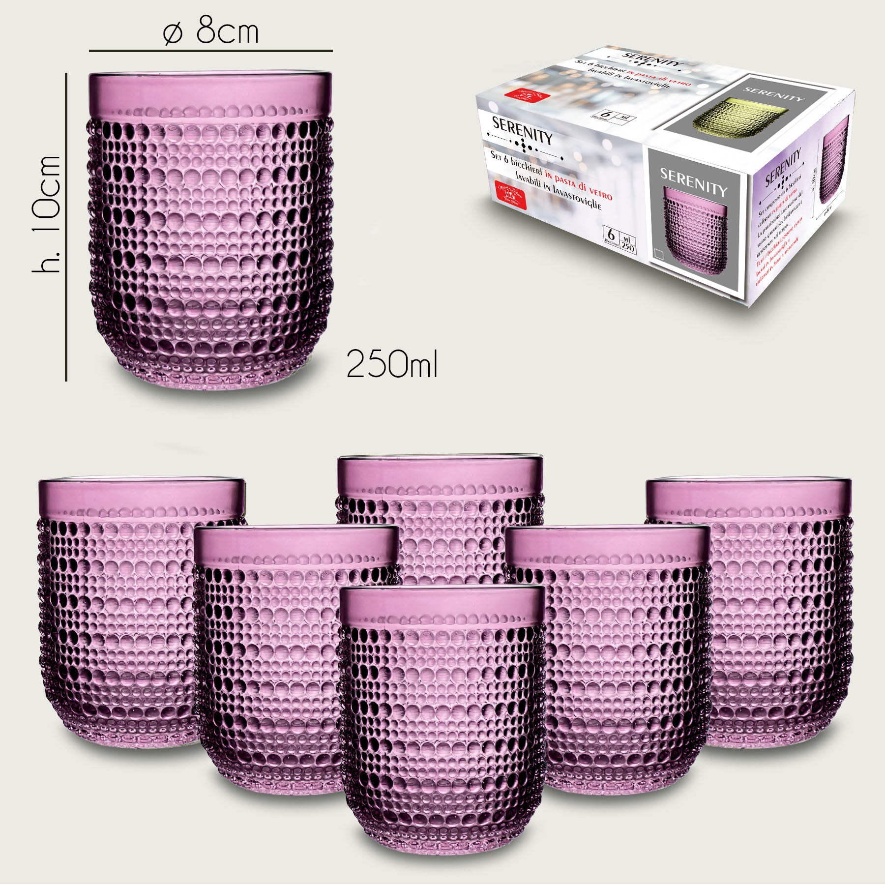 ARCA BICCHIERI 6PZ SERENITY VIOLA 250ML
