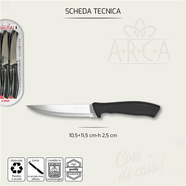 ARCA COLTELLI BISTECCA 6PZ NERO 