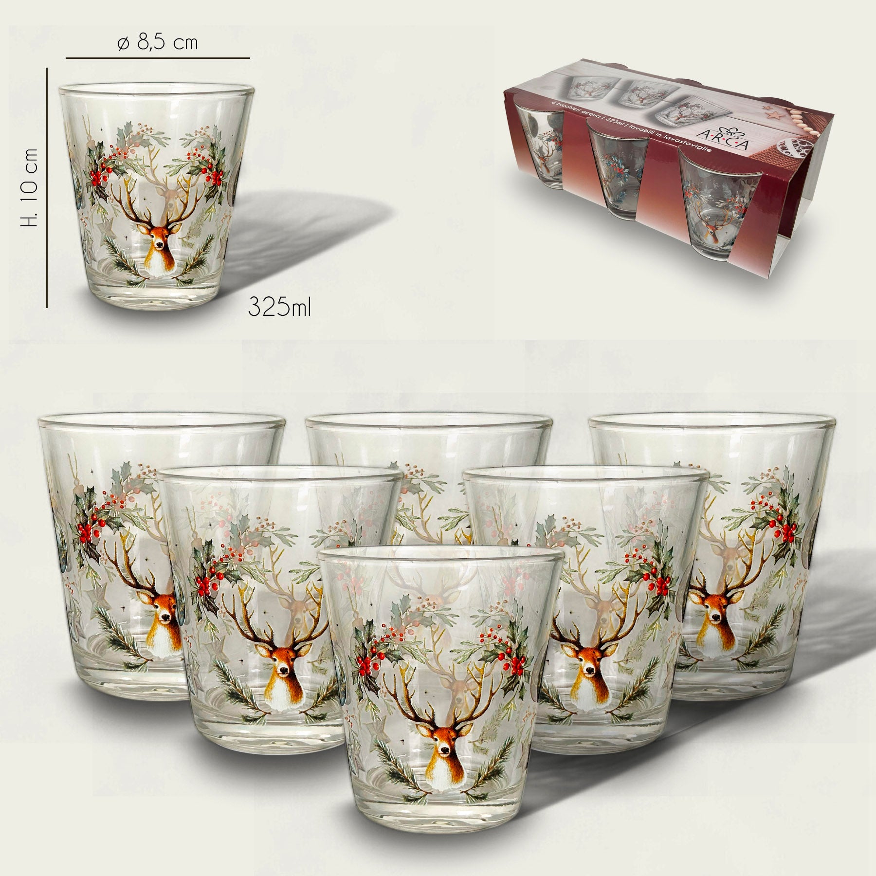 ARCA BICCHIERI 6PZ 30CL CERVO NATALE