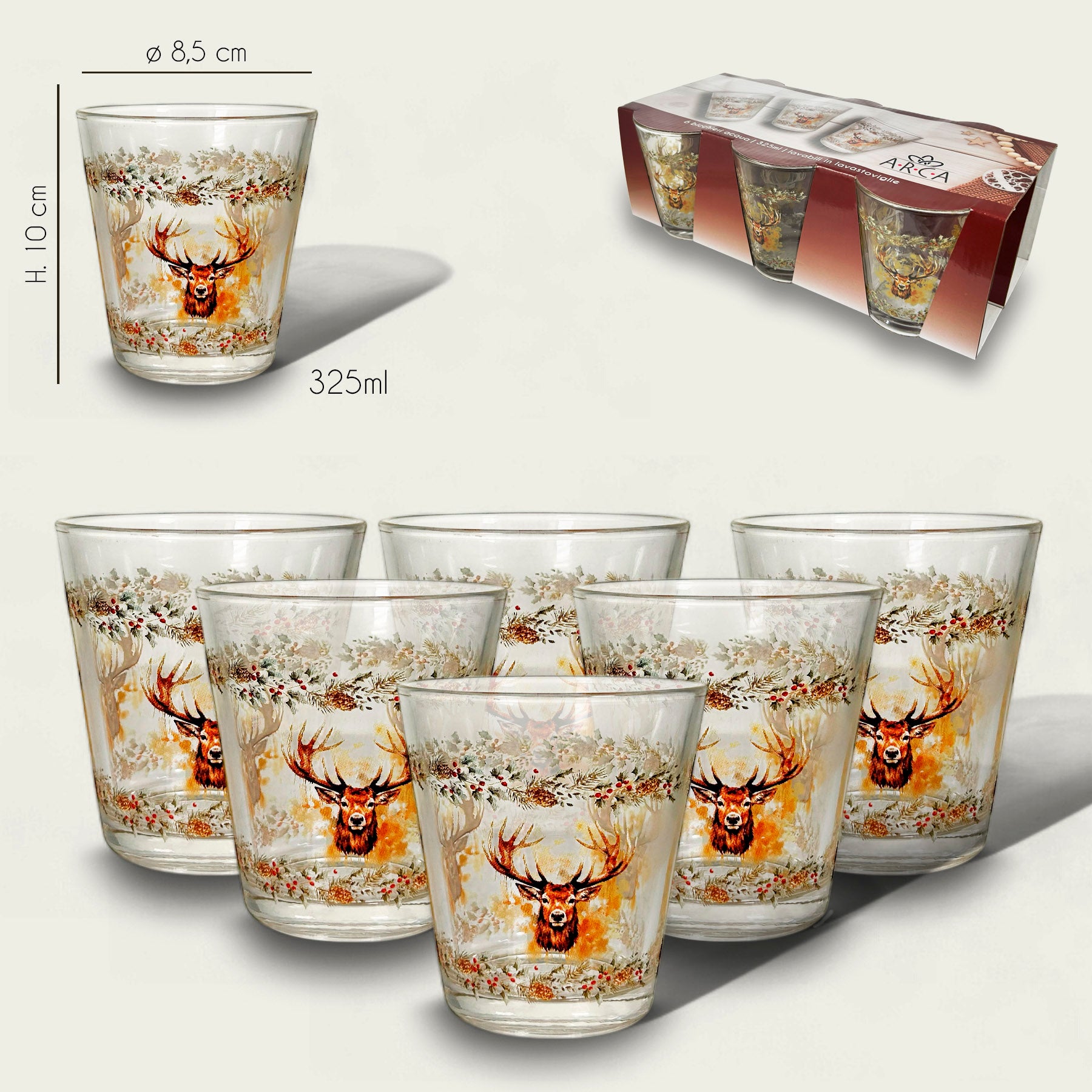 ARCA BICCHIERI 6PZ 30CL CERVO NATALE