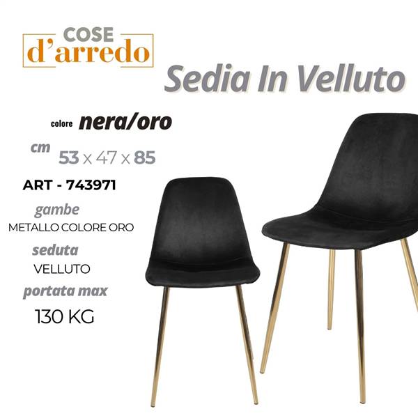 CS SEDIA VELLUTO NERA-ORO 53X74X85 