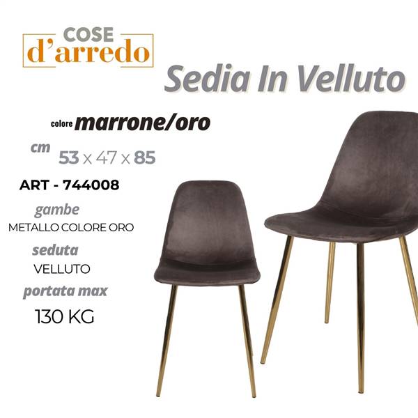 CS SEDIA VELLUTO MARRONE-ORO 53X47X85 
